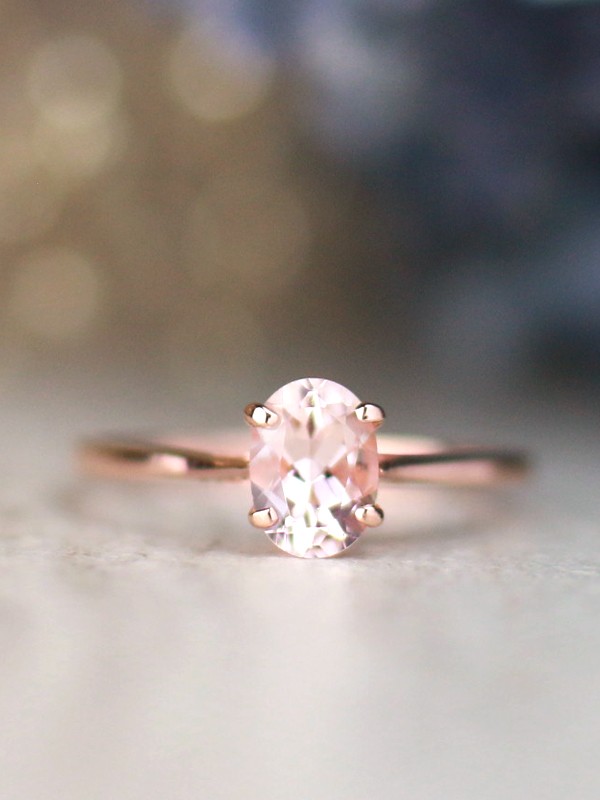 7x5MM Classic Morganite Solid 14 Karat Gold Solitaire Engagement Ring