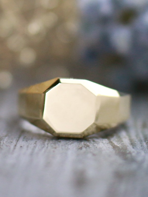 Octagon Solid 14 Karat Gold Men's Signet Ring