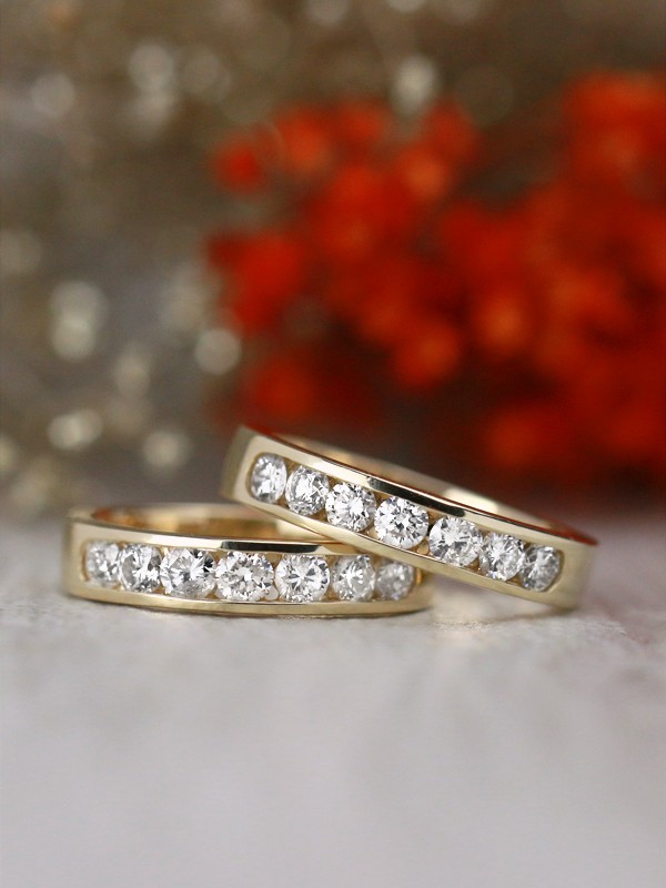 Set of Two: 0.70 Natural Diamond Channel Solid 14 Karat Gold Bands