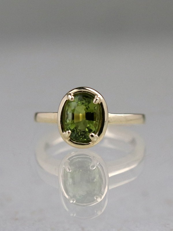 8x6MM Peridot Dome Solitaire Ring