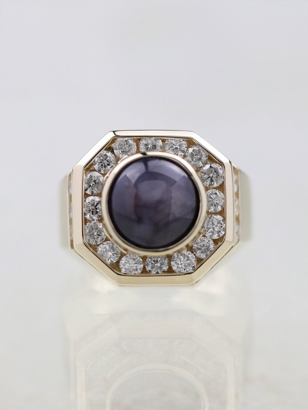 7.2ct Star Sapphire Channel Set Solid 14K Gold Men's Ring
