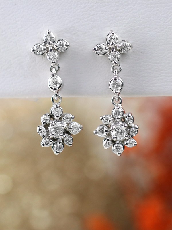 Diamond Cluster Boho Chic Chandelier Solid 14 Karat Gold Wedding Earrings