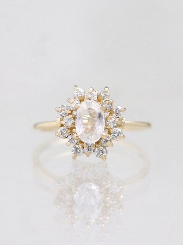 White Sapphire Celestial Diamond Halo Engagement Ring