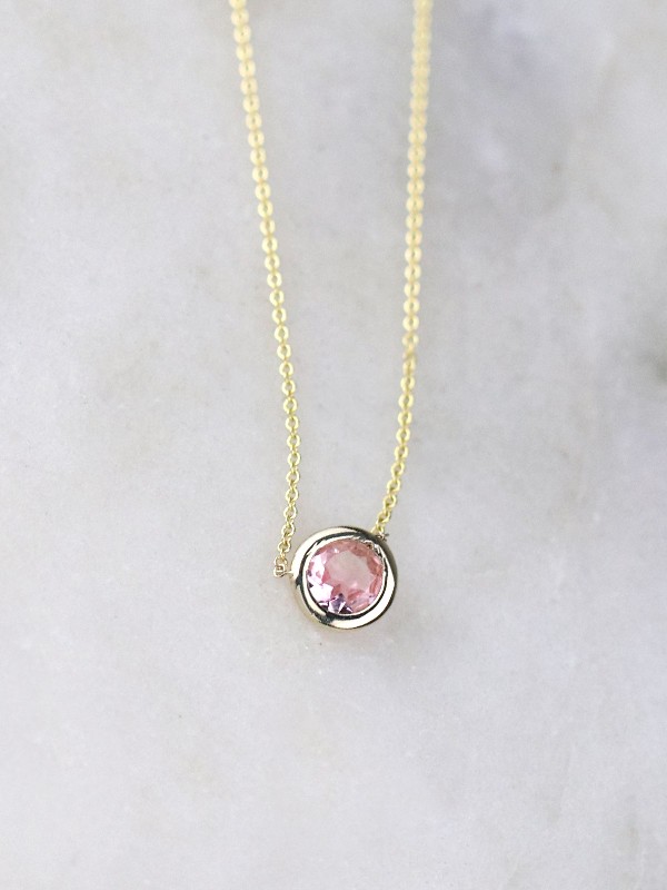 Baby Pink Tourmaline Bezel Necklace