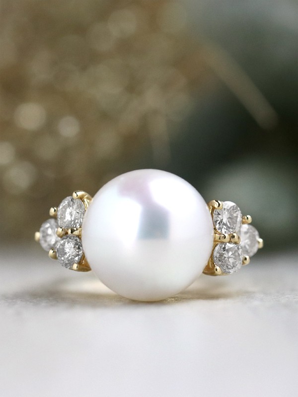 13.5MM South Sea Pearl Diamond Cluster Solid 14 Karat Gold Cocktail Ring