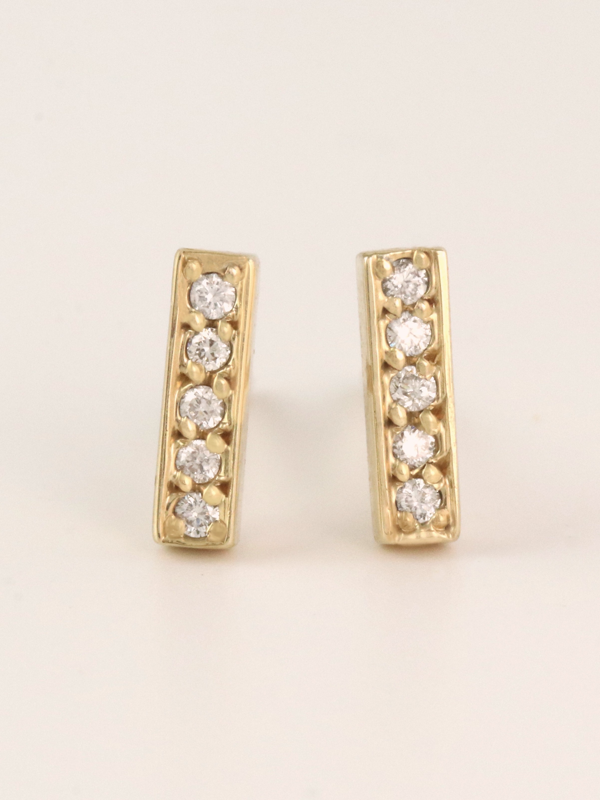 Four Diamond Bar Gold Stud Earrings
