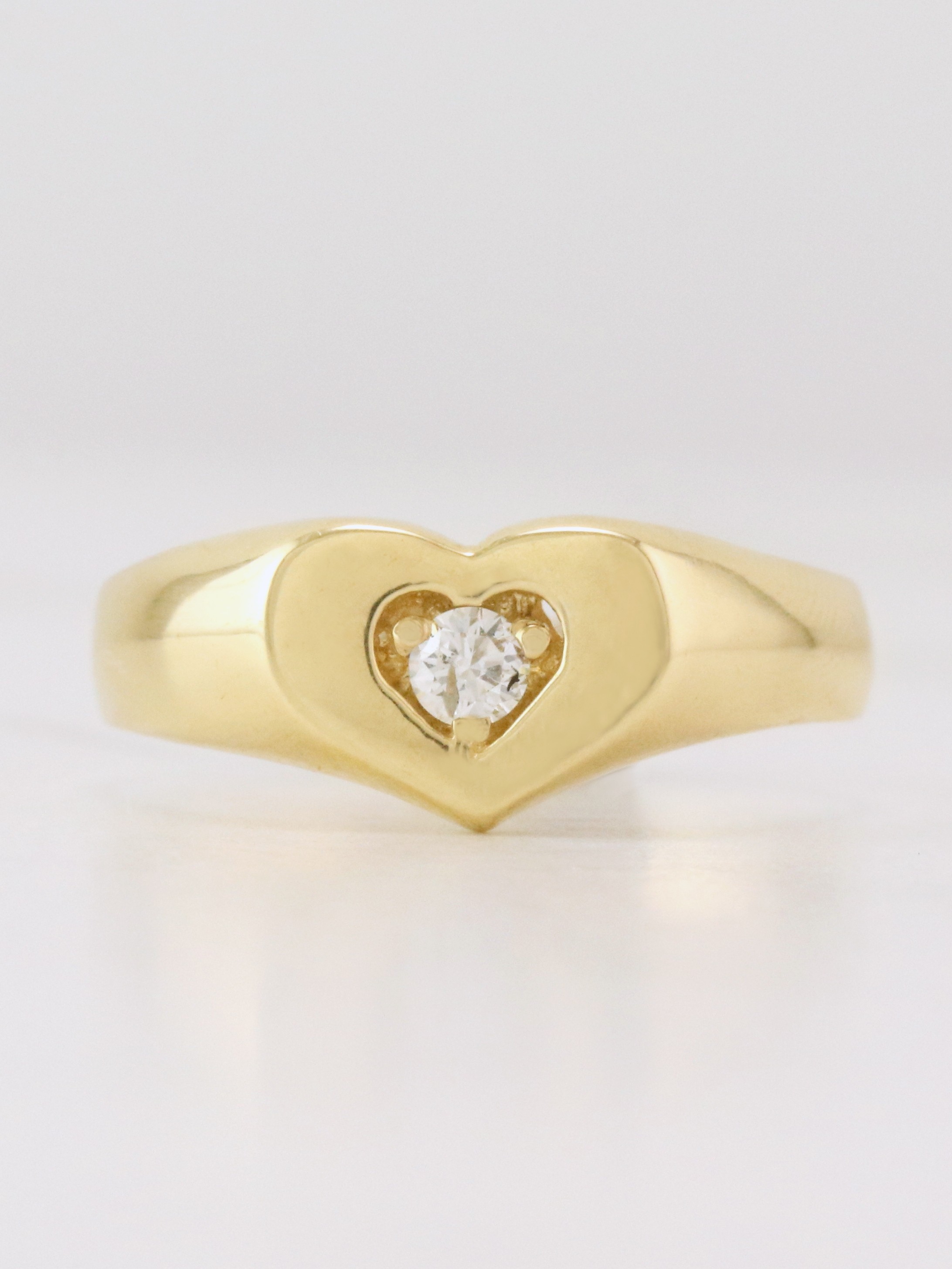 Diamond Heart Solid 14 Karat Gold Signet Ring