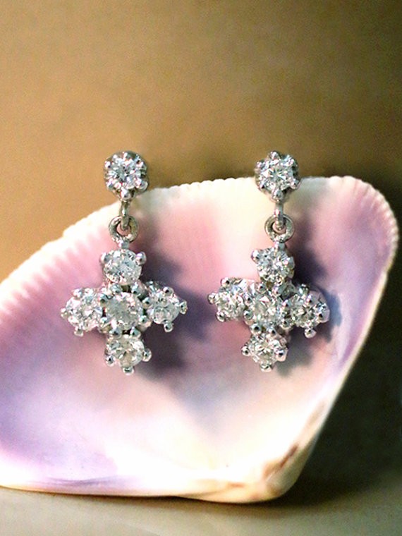 Diamond Dangle Cross Earrings