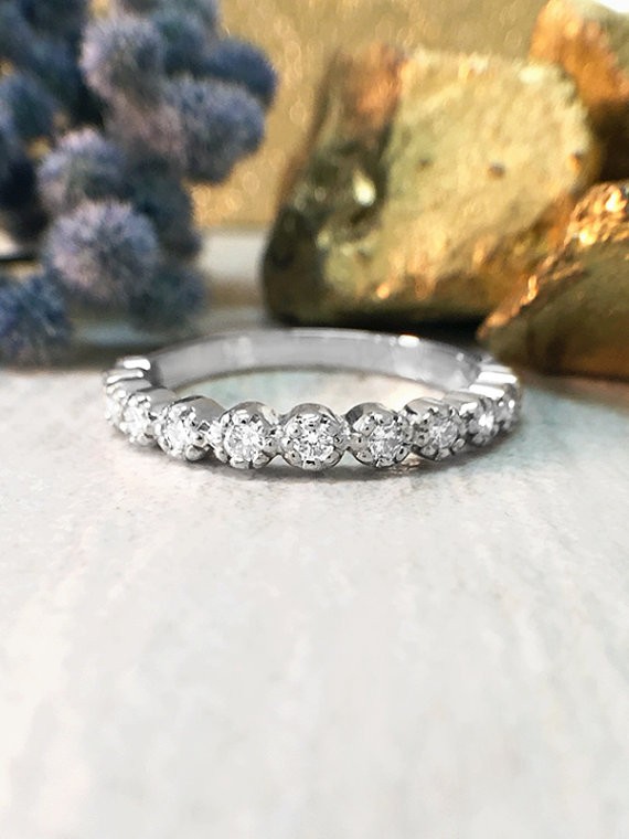 Diamond Band | Diamond Wedding Band | Engagement Ring | Stackable Ring | 14K White Gold Ring | Solid Gold Ring | Fine Jewelry | Free Shipping