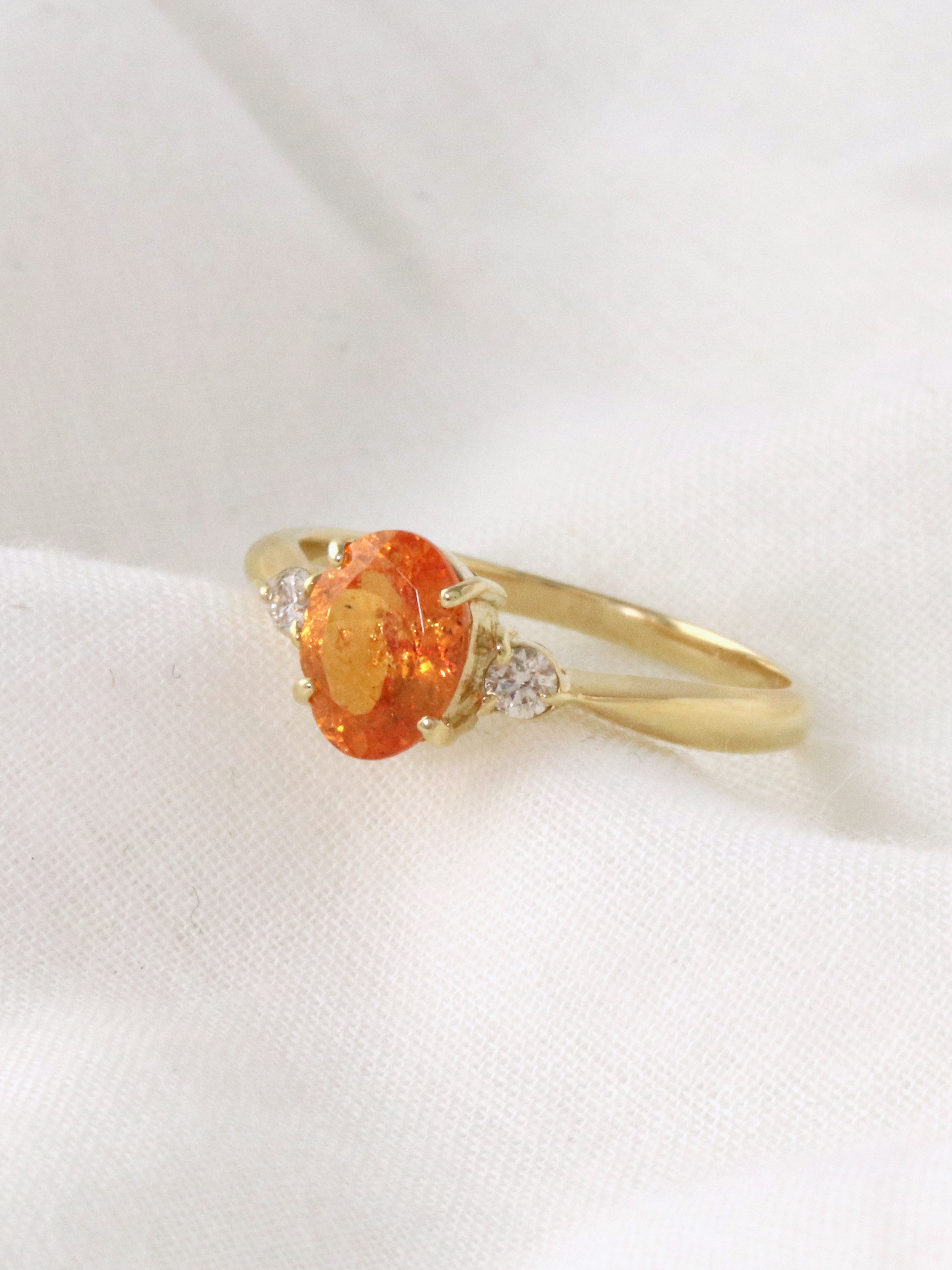 Mandarin Garnet and Diamond Gold Ring