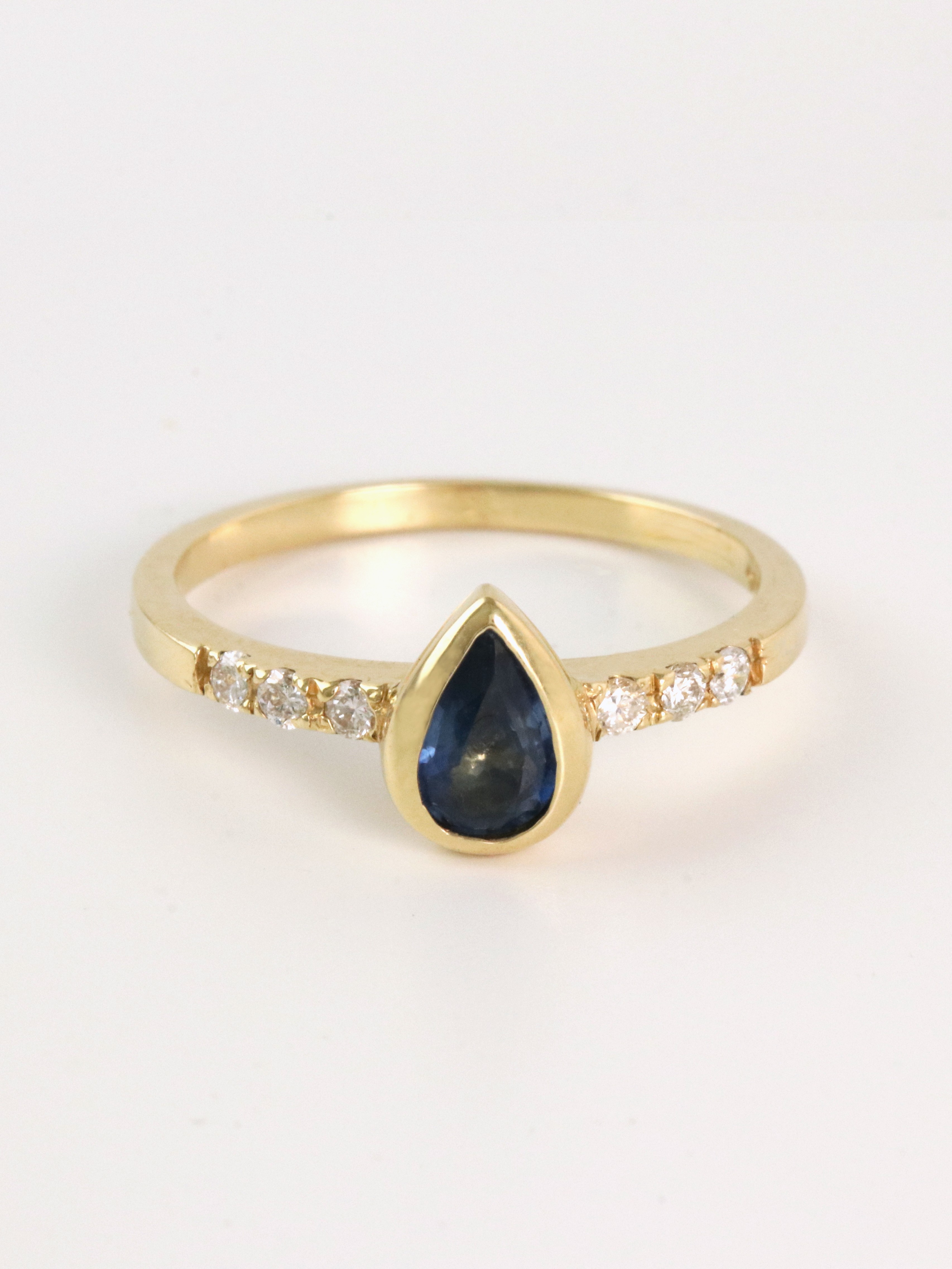 Blue Sapphire Bezel Engagement Ring Diamond Band Set