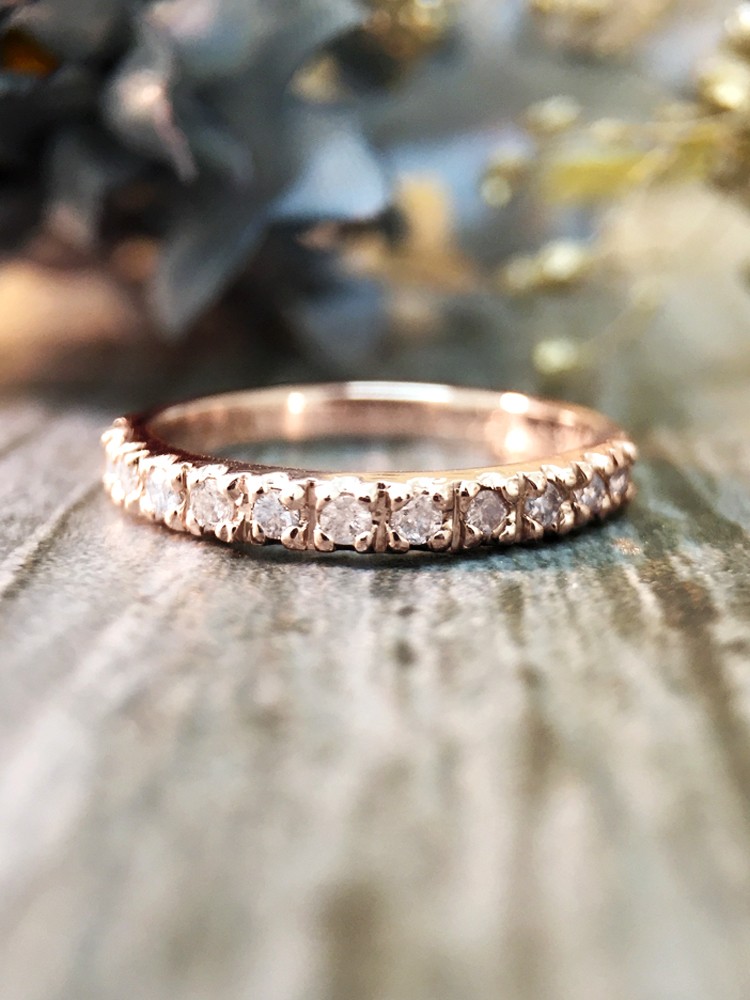 2.4MM Diamond Wedding Band <Four Prong> Solid 14K Rose Gold (14KR) Stackable Women's Engagement Ring 
