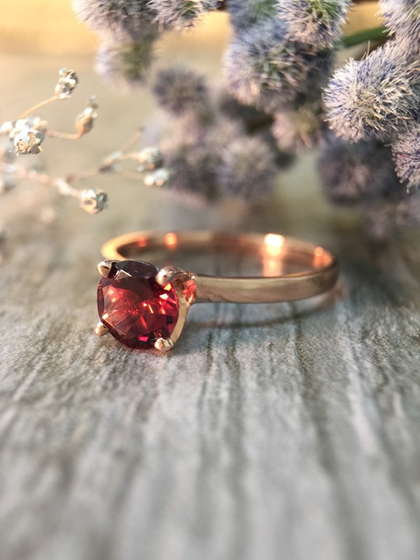 Raspberry Tourmaline Solitaire Engagement <Prong> Solid 14K Rose Gold (14KR) Colored Stone Wedding Ring