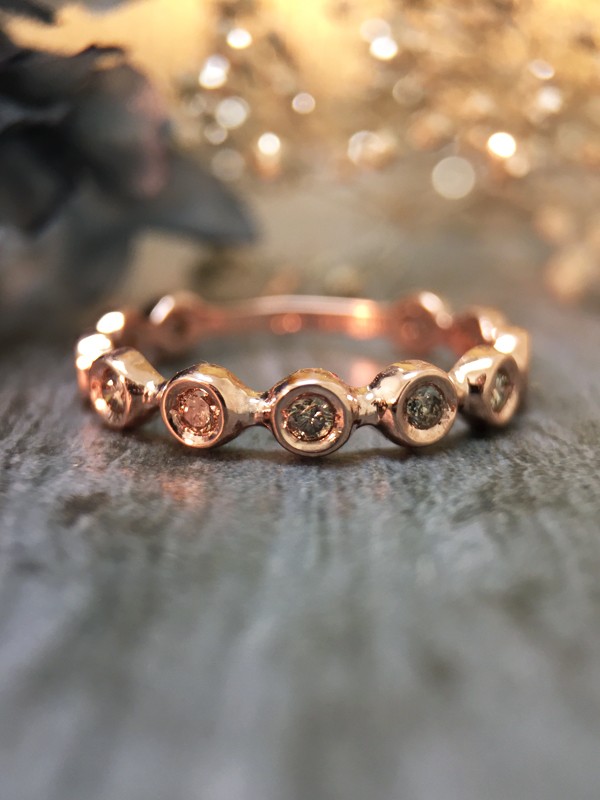Champagne Diamond Eternity with Sizing Bar Wedding Band <Bezel> Solid 14K Rose Gold (14KR) Stackable Ring 