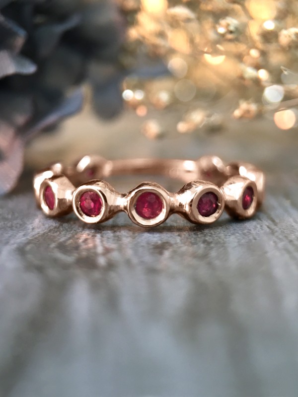 Ruby Eternity with Sizing Bar Wedding Band <Bezel> Solid 14K Rose Gold (14KR) Colored Stone Stackable Ring 