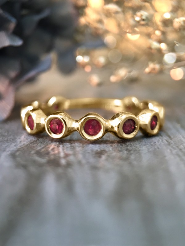 Ruby Eternity with Sizing Bar Wedding Band <Bezel> Solid 14K Yellow Gold (14KY) Colored Stone Stackable Ring 