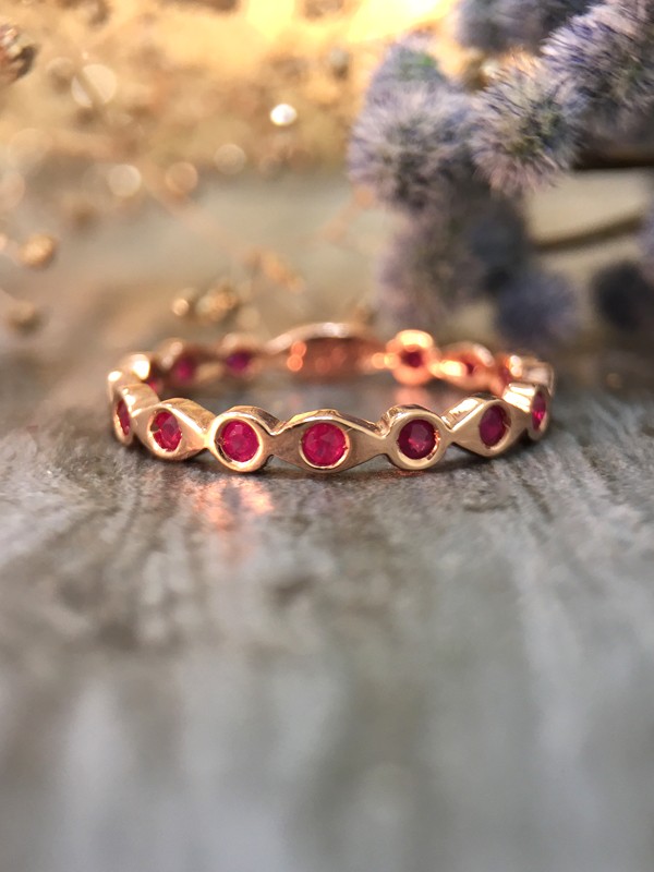 Ruby Eternity with Sizing Bar Band <Pave> Solid 14K Rose Gold (14KR) Colored Stone Stackable Ring