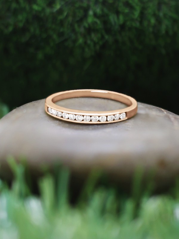 2MM Diamond Wedding Band <Channel> Solid 14K Rose Gold (14KR) Stackable Women's Engagement Ring