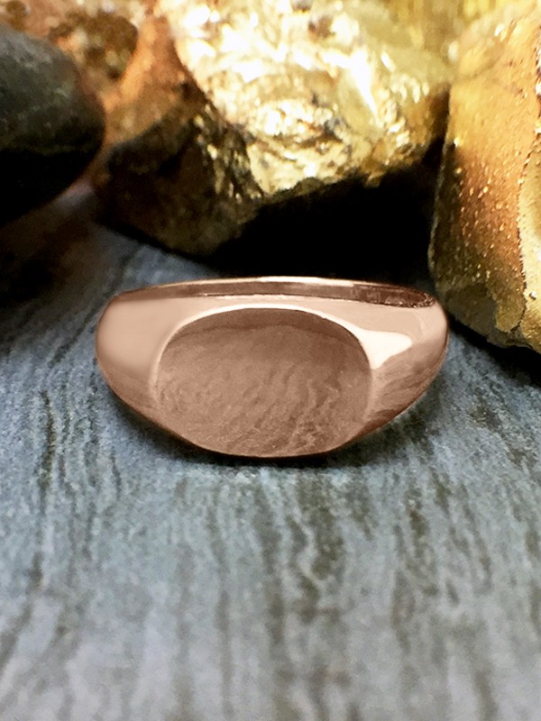 10x7MM Pinky Signet with Initial Option Available Solid 14K Rose Gold (14KR) Unisex Ring 