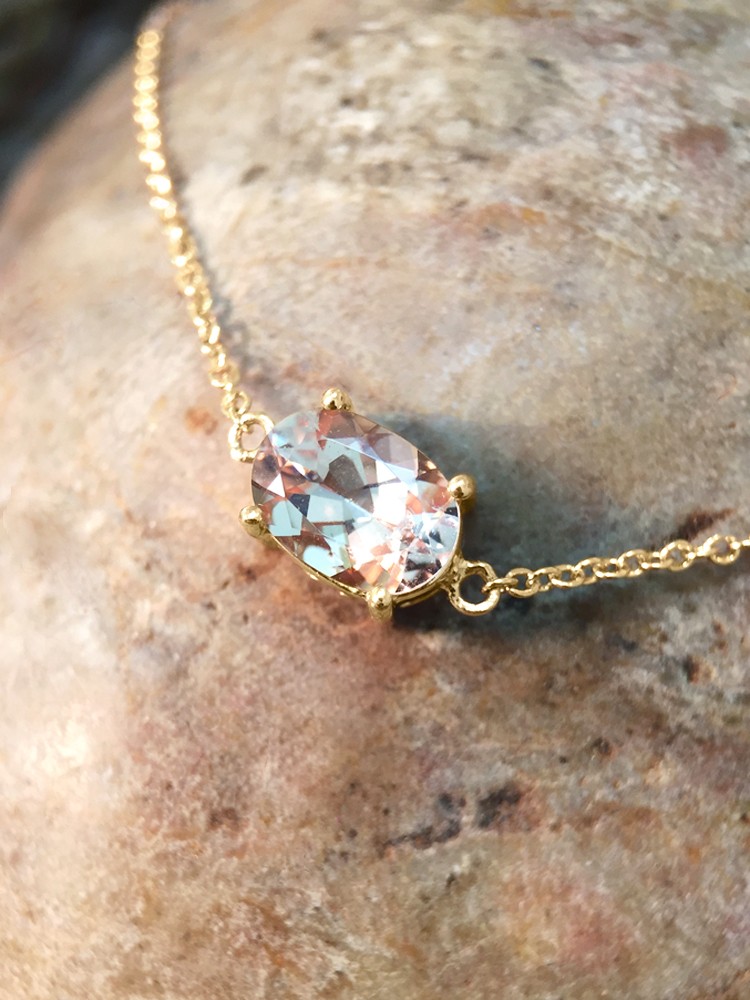 Morganite Pendant <Prong> Solid 14K Yellow Gold (14KY) Affordable Colored Stone Chain Necklace 