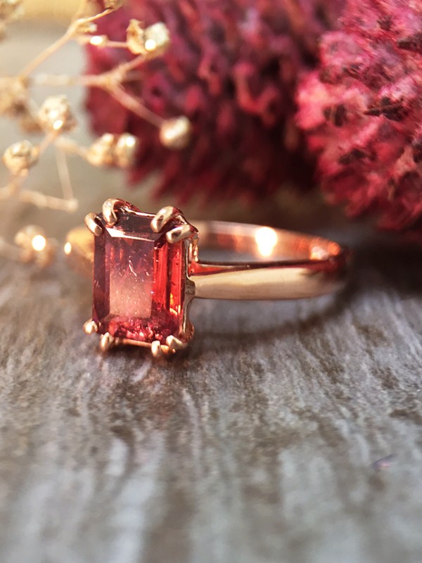 5x7MM Pink Tourmaline Solitaire Engagement <Prong > Solid 14K Rose Gold (14KR) Colored Stone Wedding Ring 