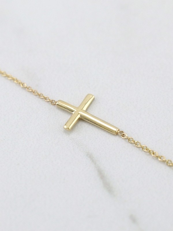 Religious Cross Solid 14K Gold Chain Bracelet 