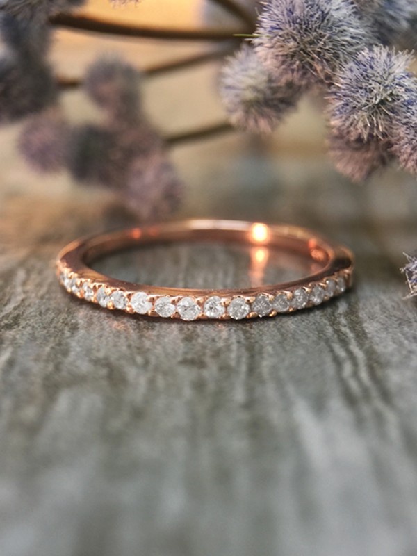 1.6MM Diamond Wedding Band <Prong> Solid 14K Rose Gold (14KR) Affordable Stackable Women's Engagement Ring 