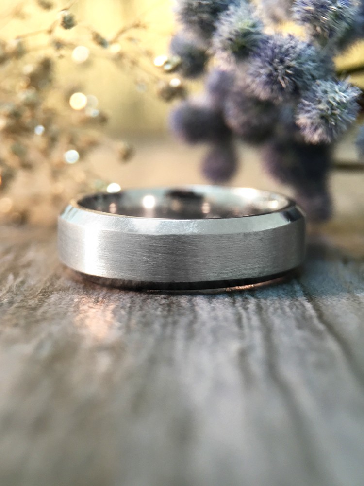 5.5MM Bevelled Satin Finish Wedding Band Solid 14K White Gold (14KW) Modern Men's Engagement Ring
