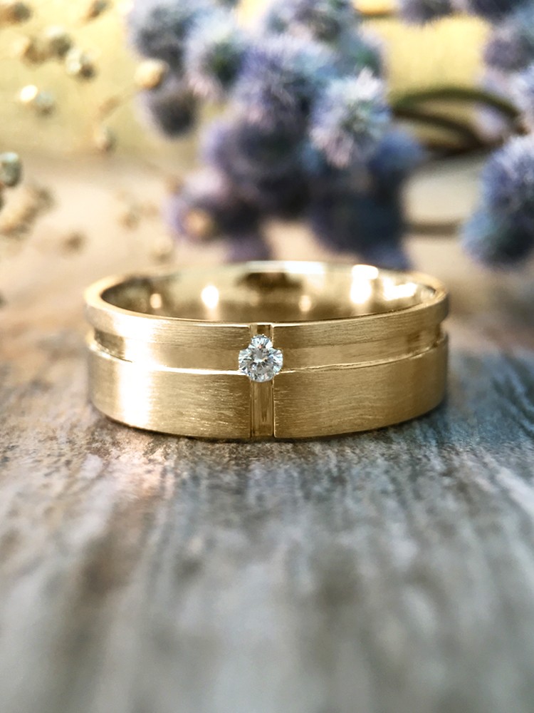 6MM Diamond Cross Satin Finish Wedding Band <Pave> Solid 14K Yellow Gold (14KY) Modern Men's Engagement Ring