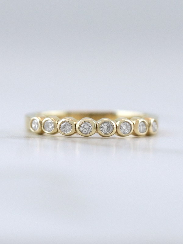 Diamond Bezel Wedding Band Solid 14K Rose Gold Stackable Engagement Ring