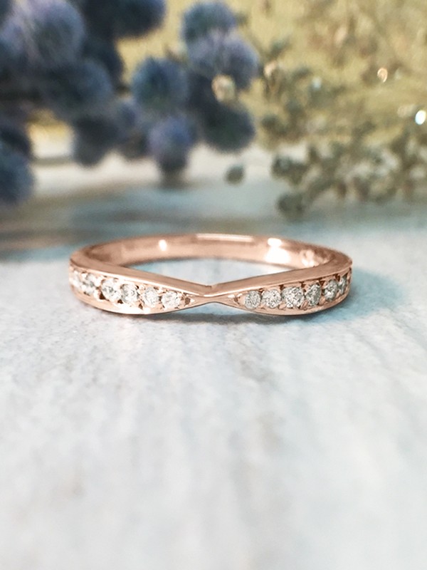 1.2-1.8MM Diamond Bow Tie Wedding Band <Prong> Solid 14K Rose Gold (14KR) Stackable Women's Engagement Ring 