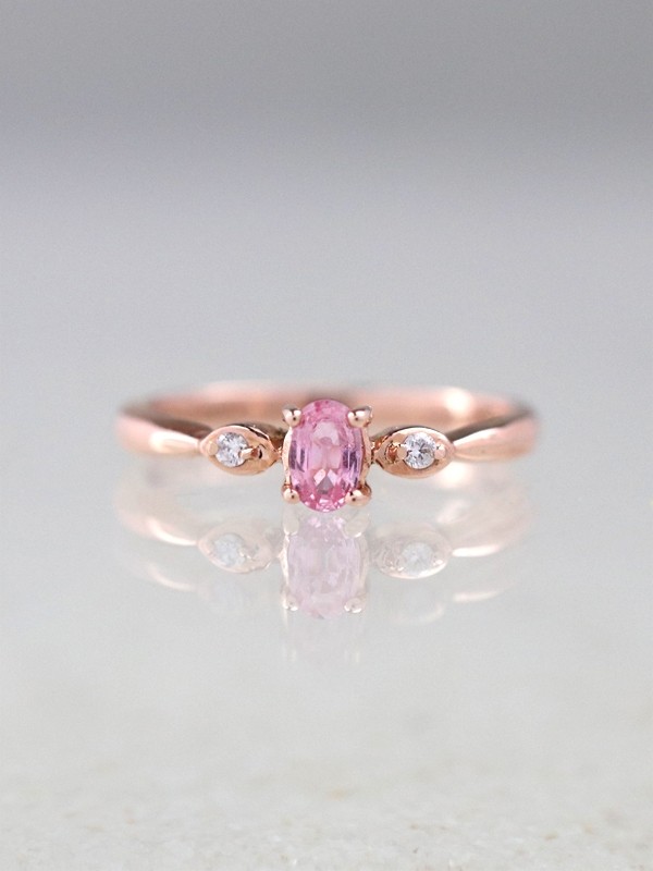 Pink Sapphire and Diamond Ring | Gemstone Engagement Ring | 6x4MM Pink Sapphire Ring | Solid 14K Gold | Fine Jewelry | Free Shipping