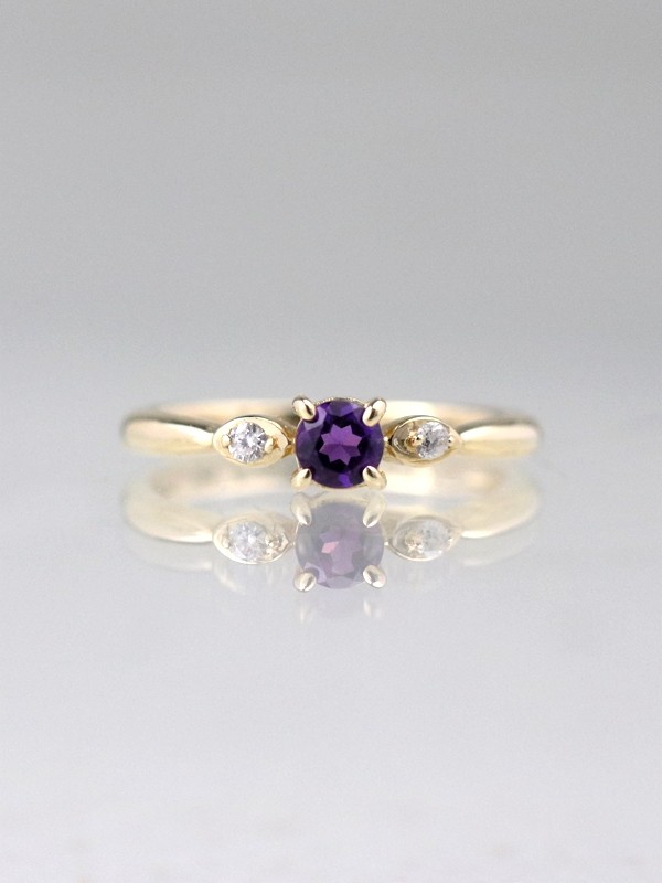 Amethyst and Diamond Ring | Gemstone Engagement Ring | 4x4MM Purple Amethyst Ring | Solid 14K Gold | Fine Jewelry | Free Shipping