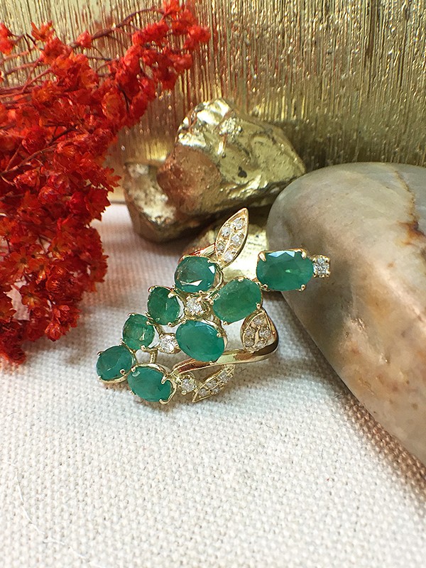 One-of-a-Kind | Emerald Ring | 5.45CT Emerald | 0.40CT Diamonds | Solid 14k Yellow Gold Ring | Cocktail Ring | Fine Jewelry | Free Shipping