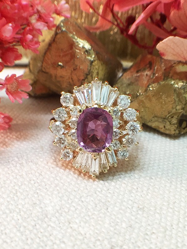 One-of-a-Kind | Pink Sapphire Ring | 1.61CT Papadrascha Sapphire | 1.6CT Diamonds | Solid 14k Yellow Gold Ring | Fine Jewelry |Free Shipping