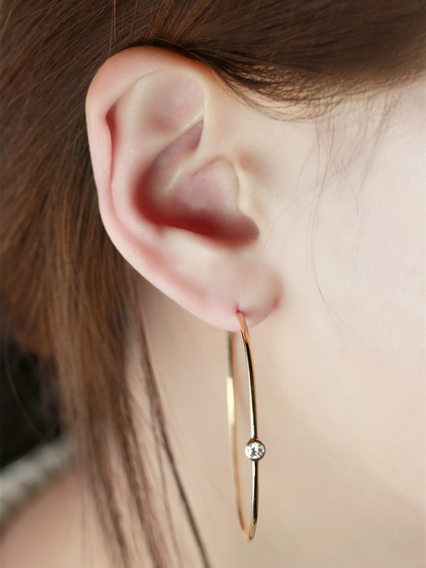 Diamond Bezel Solitaire Solid 14 Karat Hoop Earrings