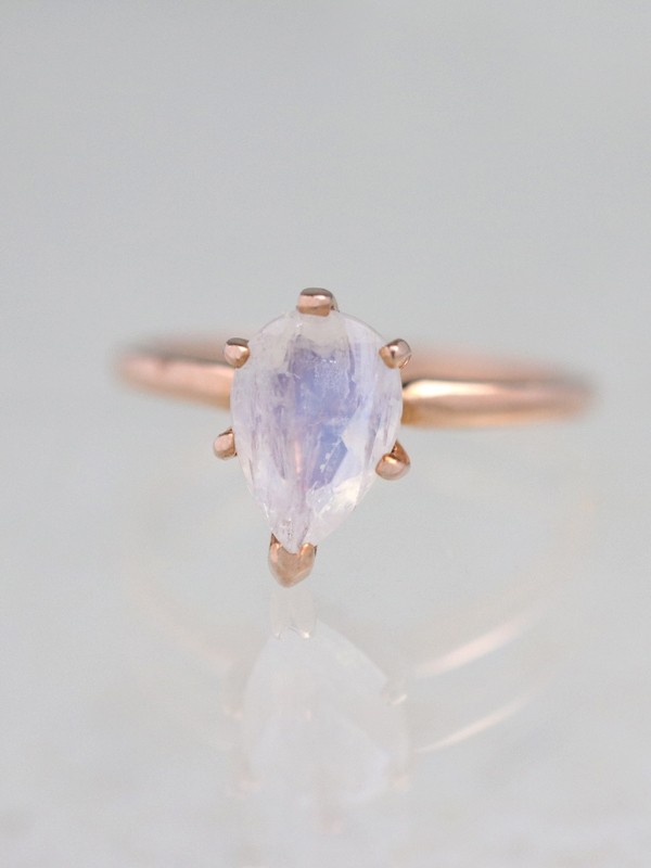 13.5x9.5MM Pear Shaped Rainbow Moonstone Solid 14K Gold Engagement Ring
