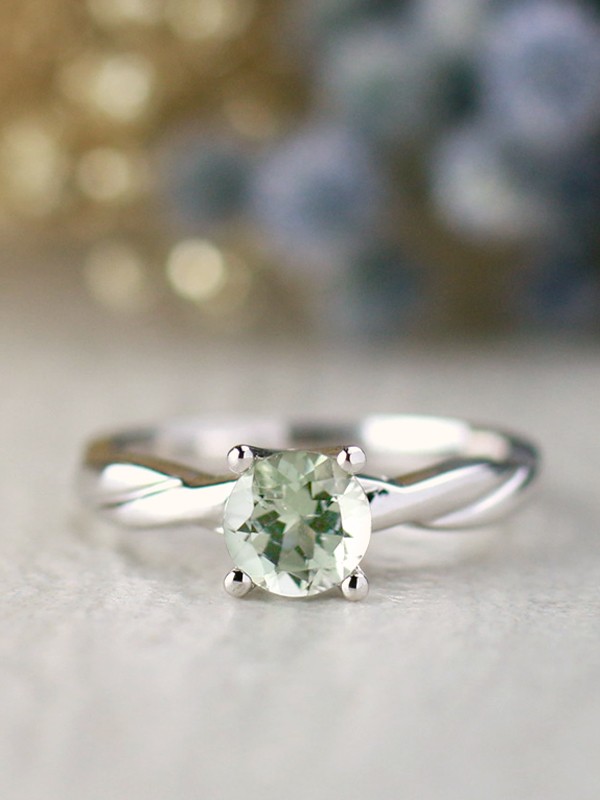 Mint Green Tourmaline Solitaire and Twisted Vine Solid 14 Karat Gold Engagement Ring