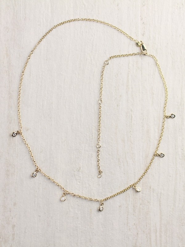 0.35CT Diamond Bezel Hanging Choker Solid 14 Karat Gold Necklace