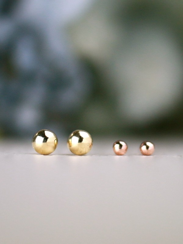 Small Ball and Large Ball Solid 14 Karat Gold Earrings Set