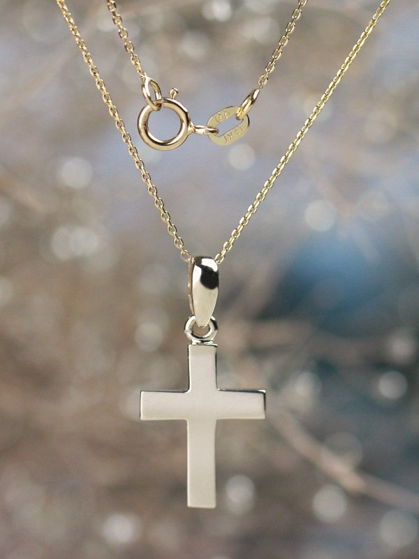 Simple Solid 14 Karat Gold Cross Pendant Necklace