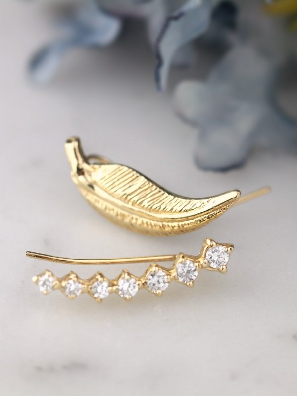 Celestial Diamond and Wing Solid 14 Karat Gold Earring Climbers