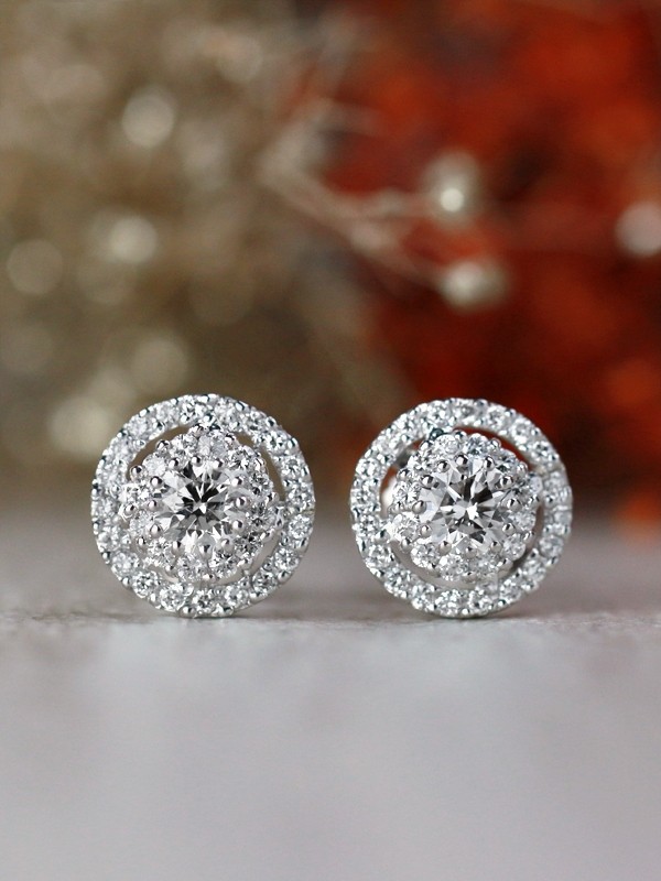 Diamond Stud Earrings  1 Carat Halo Diamond Stud Earrings In 14