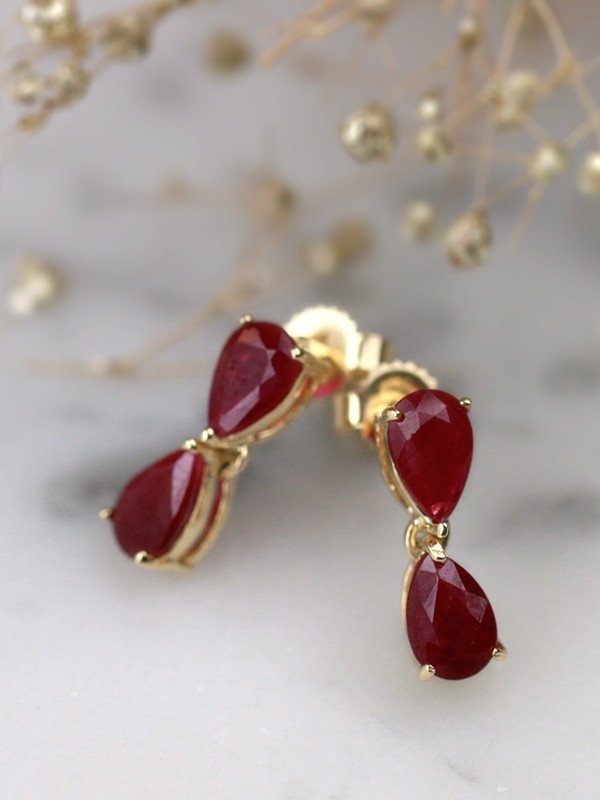 Natural Ruby Teardrop Solid 14 Karat Gold Chandelier Earrings