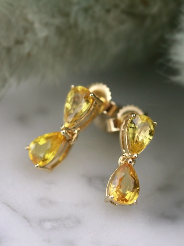 Natural Yellow Sapphire Teardrop Solid 14 Karat Gold Chandelier Earrings