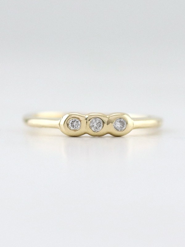 Trio Diamond Bezel Solid 14 Karat Gold Stackable Ring