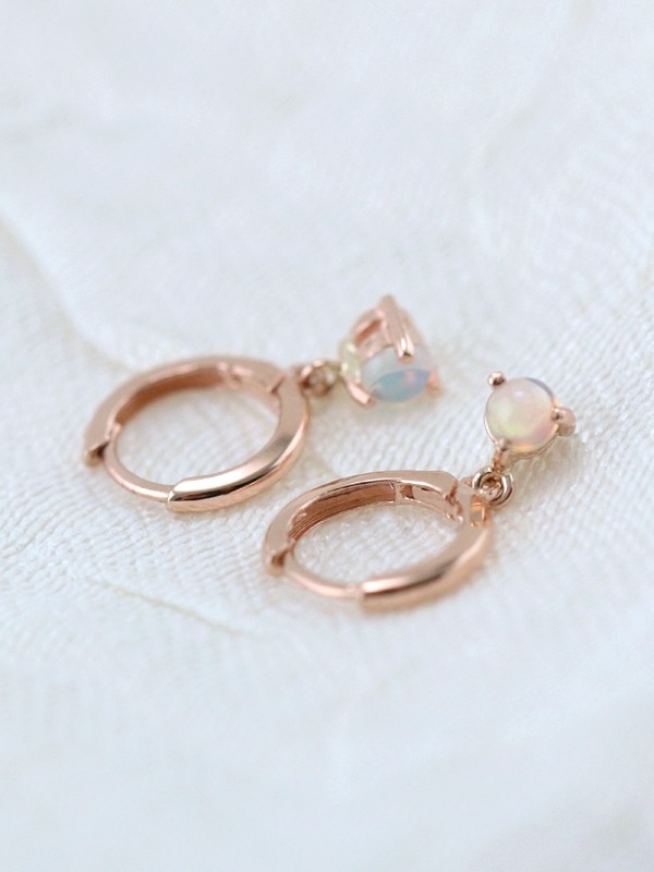 Opal Drop Solid 14K Gold Huggie Earrings