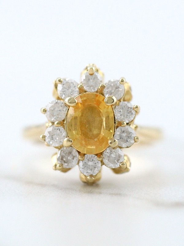 Yellow Sapphire and Diamond Engagement | Prong Setting | Solid 14K Gold | Cocktail Ring 