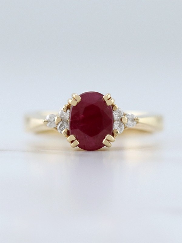 6x8MM Ruby and Diamond Engagement Solid 14K Gold Wedding Ring 