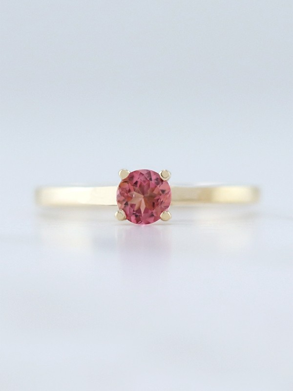 Salmon Pink Tourmaline Solitaire Solid 14K Gold Engagement Ring 